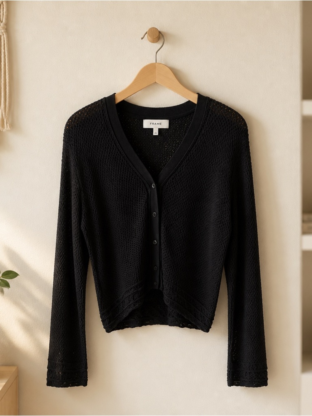 FRAME Black Open Knit‎ Button Front Cardigan Sweater Medium
